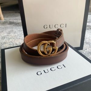 Double G Gucci Belt - Thin Brown
